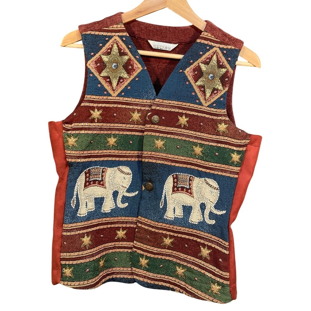 Reckon Women Boho Elephant‎ Star Tapestry Vest Embroidered Beaded Tribal